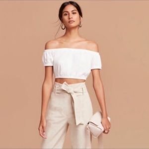 Aritzia wilfred  white short sleeves over the shoulder cropped top  size medium